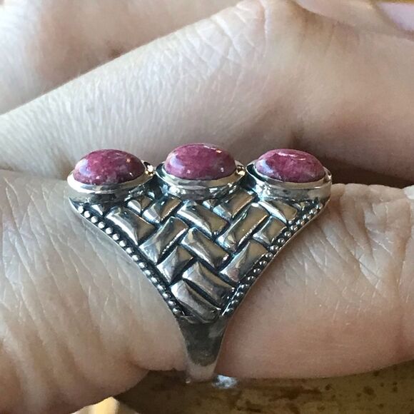 Norwegian Thulite Sterling Silver Ring Size 8 - Picture 2 of 8